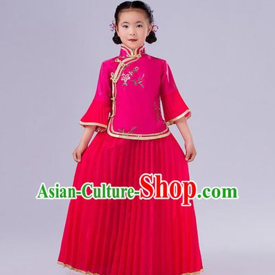 Traditional Chinese Costumes Complete Set, Qing Dynasty Ancient Princess Skirt,  Republic of China National Costume, Guzheng Classical Dance Performance Clothing for Kids