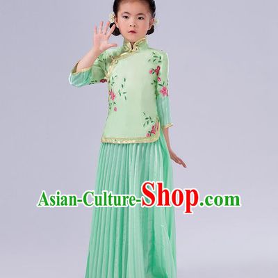 Traditional Chinese Costumes Complete Set, Qing Dynasty Ancient Princess Skirt,  Republic of China National Costume, Guzheng Classical Dance Performance Clothing for Kids