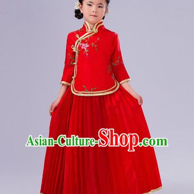Traditional Chinese Costumes Complete Set, Qing Dynasty Ancient Princess Skirt,  Republic of China National Costume, Guzheng Classical Dance Performance Clothing for Kids