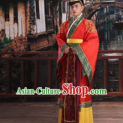 Ancient Chinese Palace Emperor Costumes Complete Set, Han Dynasty Ancient Palace Majesty Wedding Clothing, Imperial King Robe Suits for Men