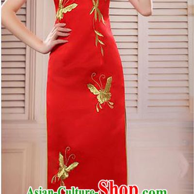 Ancient Chinese Costumes, Manchu Clothing, Hotel Etiquette Improved Cheongsam, Traditional Red Cheongsam Wedding Toast Dress for Bride