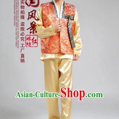 Korean Traditional Formal Dress Set Men Clothes Traditional Korean Traditional Costumes Full Dress Formal Attire Ceremonial Dress Court Orange Top Yellow Pants