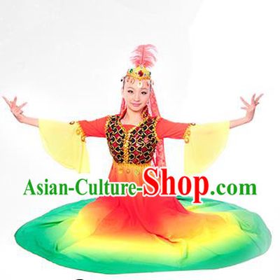 Traditional Chinese Uyghur nationality Dancing Costume, Folk Dance Ethnic Costume, Chinese Minority Nationality Uigurian Dance Costume for Women