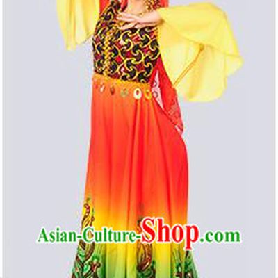 Traditional Chinese Uyghur nationality Dancing Costume, Folk Dance Ethnic Costume, Chinese Minority Nationality Uigurian Dance Costume for Women