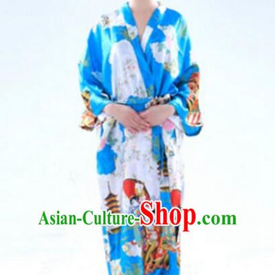 Kimono Japanese Tomesode Traditional Clothes Wafuku Stage Show Aristolochia ringens Light Blue