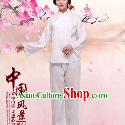 Chinese Zhong Yi triung qioi Ancient Clothes Inner Under Clothes Robe Pants Men Women Sleeping Exercise Costume  White