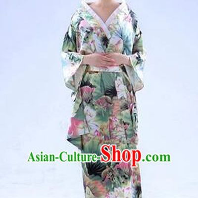 Kimono Japanese Tomesode Traditional Clothes Wafuku Stage Show Aristolochia ringens Yukata Green