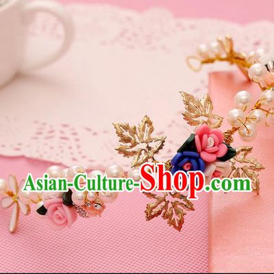 Chinese Wedding Jewelry Accessories, Traditional Bride Headwear, Wedding Tiaras, Imperial Bridal Baroco Style Wedding Pearl Royal Crown Hair Clasp