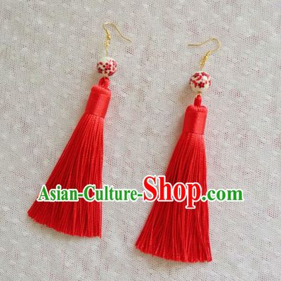 Chinese Wedding Jewelry Accessories, Traditional Xiuhe Suits Wedding Bride Earrings, Ancient Chinese Red Tassel Earrings
