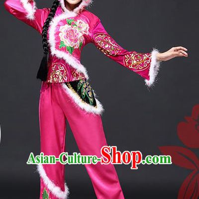 Traditional Chinese Yangge Fan Dancing Costume, Folk Dance Yangko Costume for Women