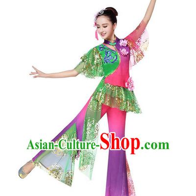 Traditional Chinese Yangge Fan Dancing Costume, Folk Dance Yangko Costume for Women