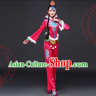 Traditional Chinese Yangge Fan Dancing Costume, Folk Dance Yangko Costume for Women