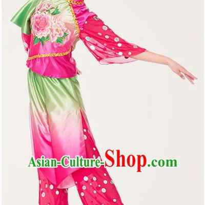 Traditional Chinese Yangge Fan Dancing Costume, Folk Dance Yangko Costume for Women