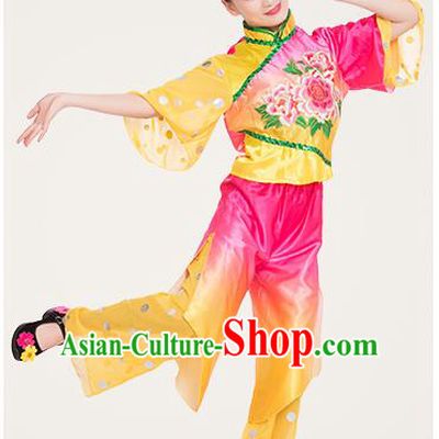 Traditional Chinese Yangge Fan Dancing Costume, Folk Dance Yangko Costume for Women