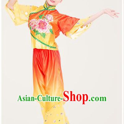 Traditional Chinese Yangge Fan Dancing Costume, Folk Dance Yangko Costume for Women