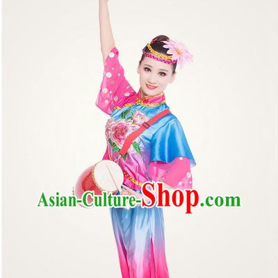Traditional Chinese Yangge Fan Dancing Costume, Folk Dance Yangko Costume for Women