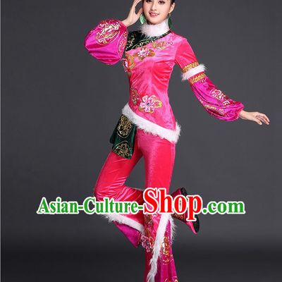 Traditional Chinese Yangge Fan Dancing Costume, Folk Dance Yangko Costume for Women