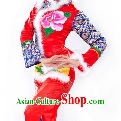 Traditional Chinese Yangge Fan Dancing Costume, Folk Dance Yangko Costume for Women