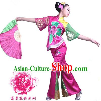 Traditional Chinese Yangge Fan Dancing Costume, Folk Dance Yangko Costume for Women