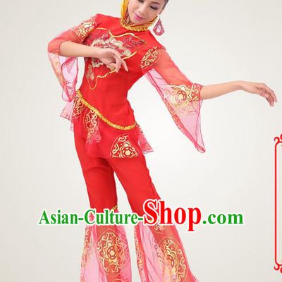 Traditional Chinese Yangge Fan Dancing Costume, Folk Dance Yangko Costume for Women
