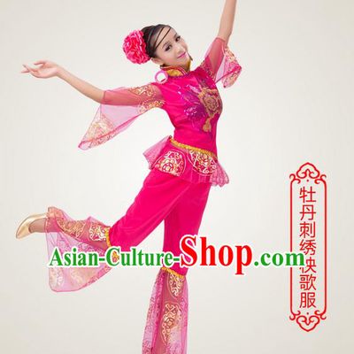 Traditional Chinese Yangge Fan Dancing Costume, Folk Dance Yangko Costume for Women