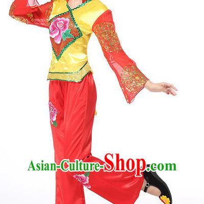Traditional Chinese Yangge Fan Dancing Costume, Folk Dance Yangko Costume for Women