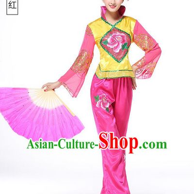 Traditional Chinese Yangge Fan Dancing Costume, Folk Dance Yangko Costume for Women