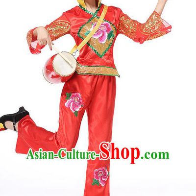 Traditional Chinese Yangge Fan Dancing Costume, Folk Dance Yangko Costume for Women
