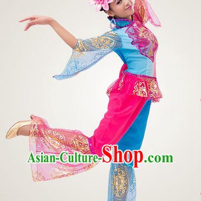 Traditional Chinese Yangge Fan Dancing Costume, Folk Dance Yangko Costume for Women