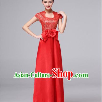 Chinese Classic Stage Performance Chorus Singing Group Dance Costumes, Chorus Competition Costume, Compere Costumes for Women
