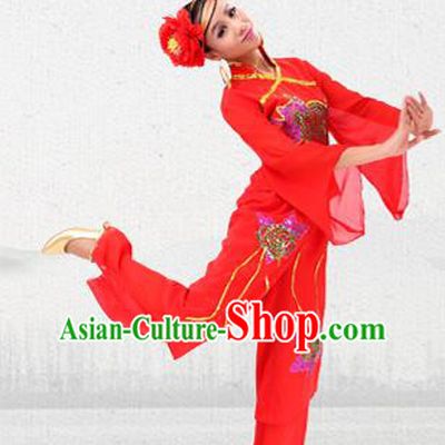 Traditional Chinese Yangge Fan Dancing Costume, Folk Dance Yangko Costume for Women