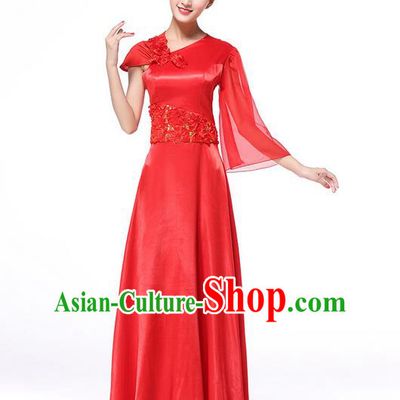 Chinese Classic Stage Performance Chorus Singing Group Dance Costumes, Chorus Competition Costume, Compere Costumes for Women