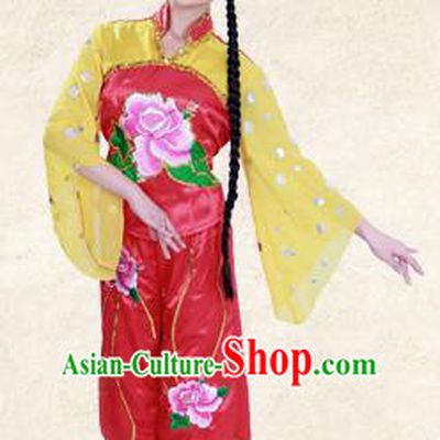 Traditional Chinese Yangge Fan Dancing Costume, Folk Dance Yangko Costume for Women