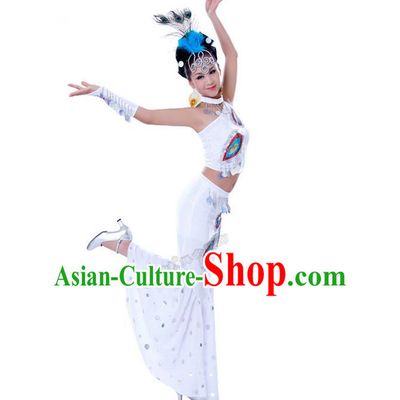 Traditional Chinese Dai nationality Peacock Dancing Costume, Folk Dance Ethnic Costume, Chinese Minority Nationality Dancing Costume for Women