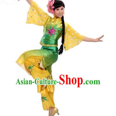 Traditional Chinese Yangge Fan Dancing Costume, Folk Dance Yangko Costume for Women