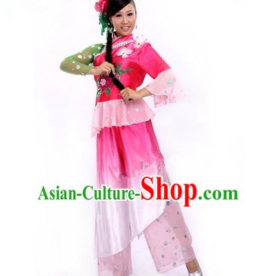 Traditional Chinese Yangge Fan Dancing Costume, Folk Dance Yangko Costume for Women