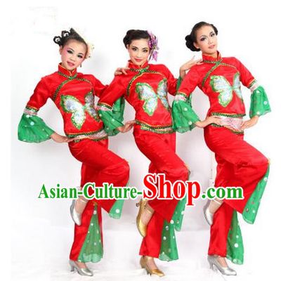 Traditional Chinese Yangge Fan Dancing Costume, Folk Dance Yangko Costume for Women