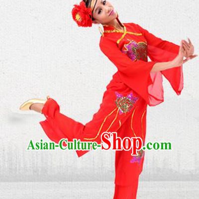 Traditional Chinese Yangge Fan Dancing Costume, Folk Dance Yangko Costume for Women