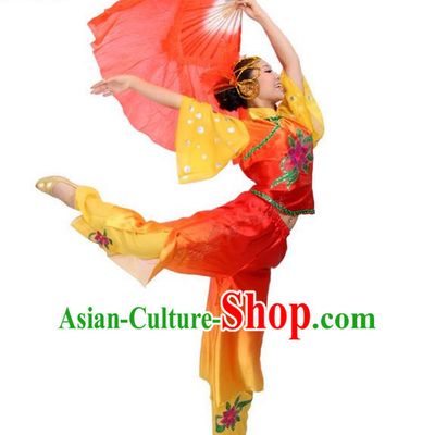 Traditional Chinese Yangge Fan Dancing Costume, Folk Dance Yangko Costume for Women