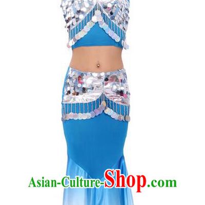 Traditional Chinese Dai nationality Peacock Dancing Costume, Folk Dance Ethnic Fish Tail Costume, Chinese Minority Nationality Dancing Costume for Women