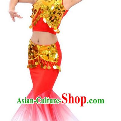 Traditional Chinese Dai nationality Peacock Dancing Costume, Folk Dance Ethnic Fish Tail Costume, Chinese Minority Nationality Dancing Costume for Women