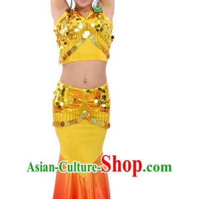 Traditional Chinese Dai nationality Peacock Dancing Costume, Folk Dance Ethnic Fish Tail Costume, Chinese Minority Nationality Dancing Costume for Women