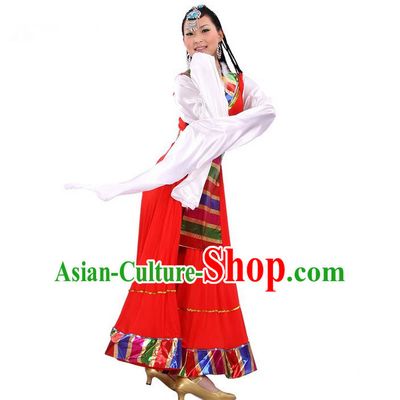 Traditional Chinese Zang Nationality Dancing Costume, Folk Dance Ethnic Costume, Chinese Minority Nationality Tibetan Dance Costume for Women