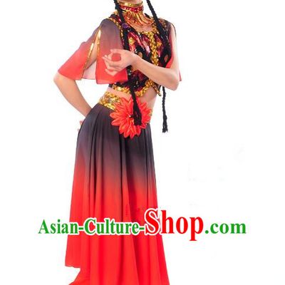 Traditional Chinese Uyghur nationality Dancing Costume, Folk Dance Ethnic Costume, Chinese Minority Nationality Uigurian Dance Costume for Women