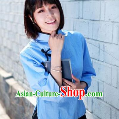 Min Guo Female Student Clothes Asian Student Wu Si Five Four Movement Costume for Girls Blue