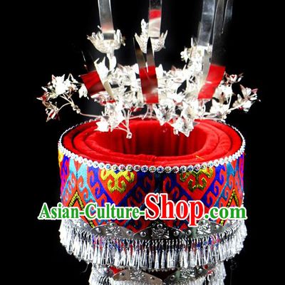 Chinese Traditional Miao Minority, Tujia Headdress, Hat Headband Sealand Karp Baotou Minority Crown