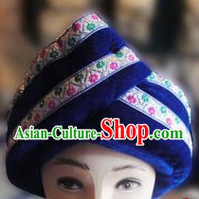 Chinese Traditional Miao Minority Hmong Folk Ethnic Hat, Tujia Minority Embroidery Hat for Men