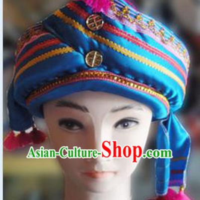 Chinese Traditional Miao Minority Hmong Folk Ethnic Hat, Tujia Minority Hat for Men