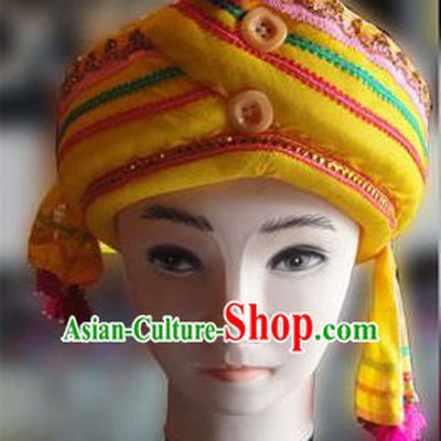 Chinese Traditional Miao Minority Hmong Folk Ethnic Hat, Tujia Minority Hat for Men