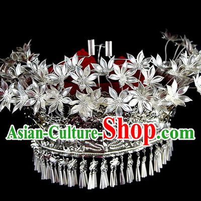 Chinese Traditional Miao Minority Hmong Folk Ethnic Hat, Miao Minority Sliver Crown Jewelry Accessories, Miao Headgear for Women